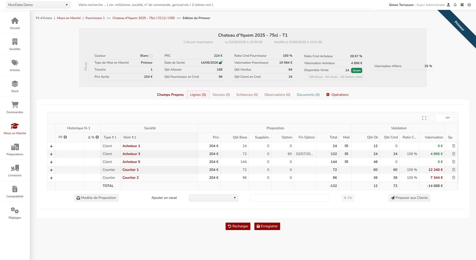 Fiche primeur et allocations — MyMerch
