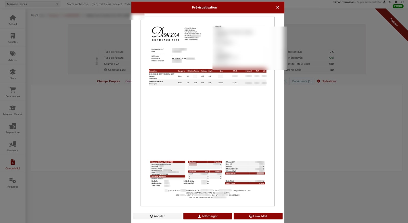 Aperçu et envoi d'un document PDF — MyMerch