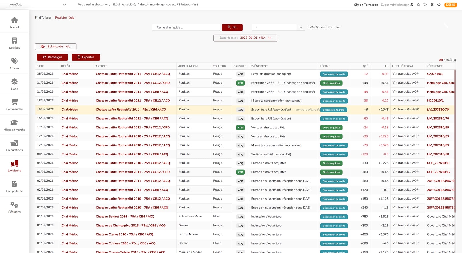 Registre de comptabilité matières (régie) — MyMerch